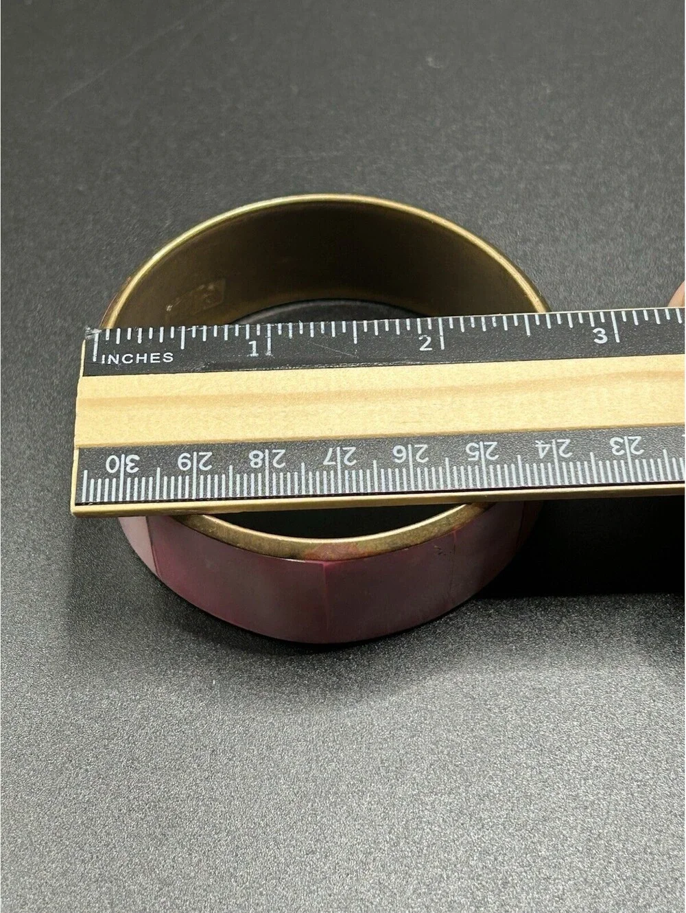 Vintage Brass Gold Tone Metal Inlaid Pink Mother Of Pearl Bangle Bracelet 1970’s